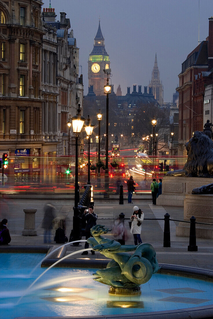 Houses of Parliament as seen from Trafalgar Square, Whitehall, London, England