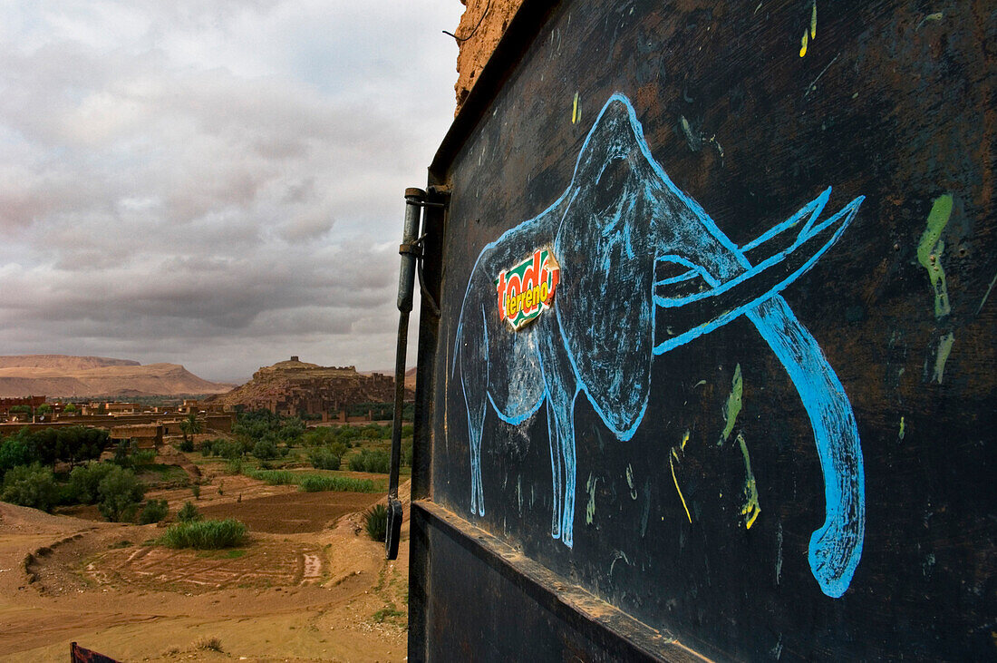 Drawing of elephant by Berber village, Ait Benhaddou, Morocco