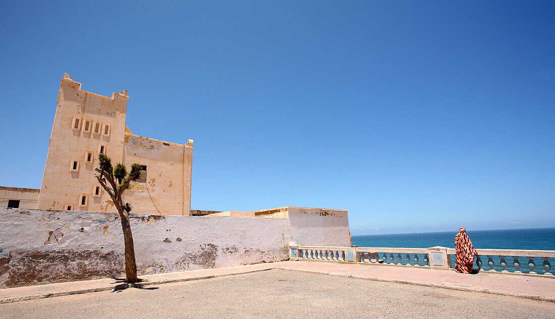 Building and view over sea, Sidi ifni, Morocco