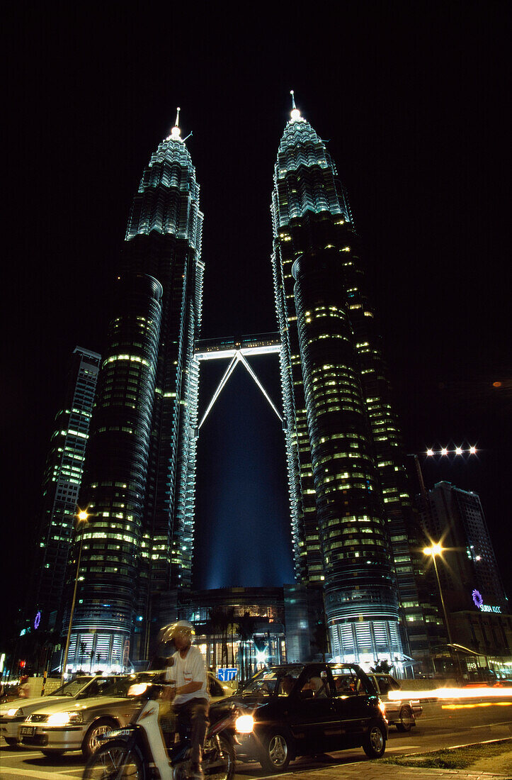 Twin Petronas Towers at night, Kuala Lumpur, Malaysia