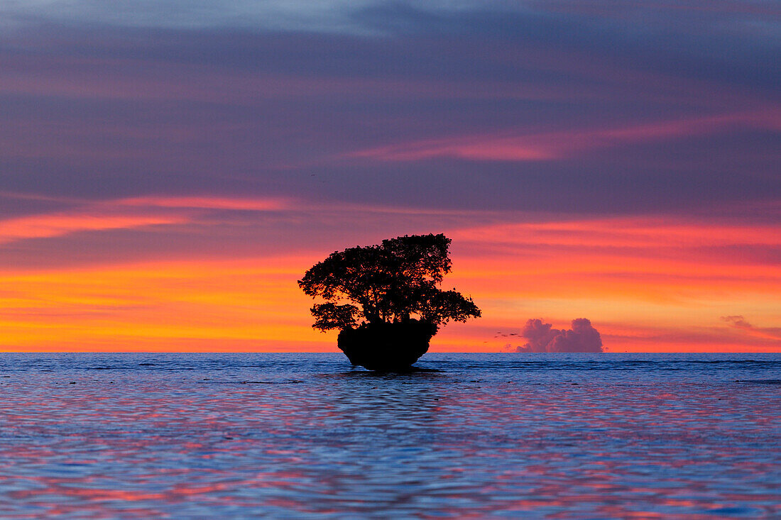 Sonnenuntergang in der Cenderawasih Bucht, Cenderawasih Bucht, West Papua, Indonesien