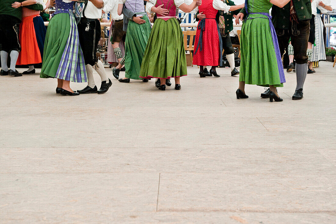 Men and women dancing at a festival, Christening of a bell, Antdorf, Bavaria, Germany