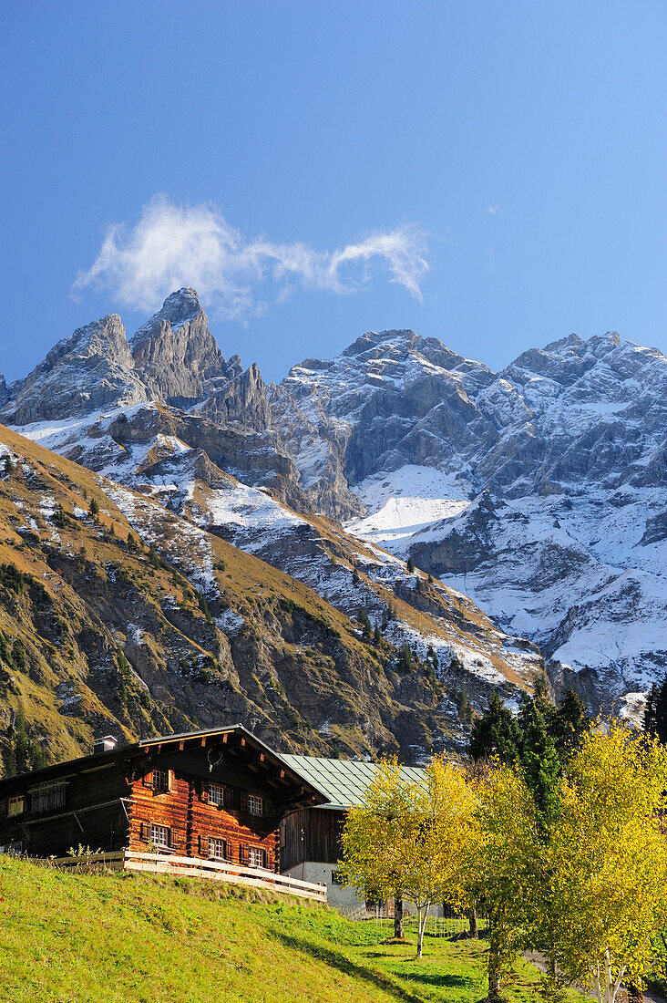 Einoedsbach with Trettachspitze and Maedelegabel, Einoedsbach, Oberstdorf, Allgaeu, Allgaeu range, Swabia, Bavaria, Germany, Europe