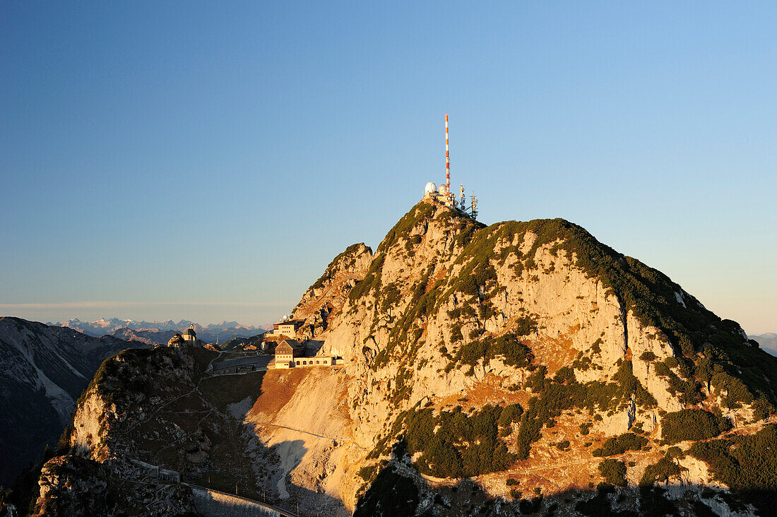 Summit of Wendelstein with chapel and observatory, Wendelstein range, Bavarian alps, Upper Bavaria, Bavaria, Germany, Europe