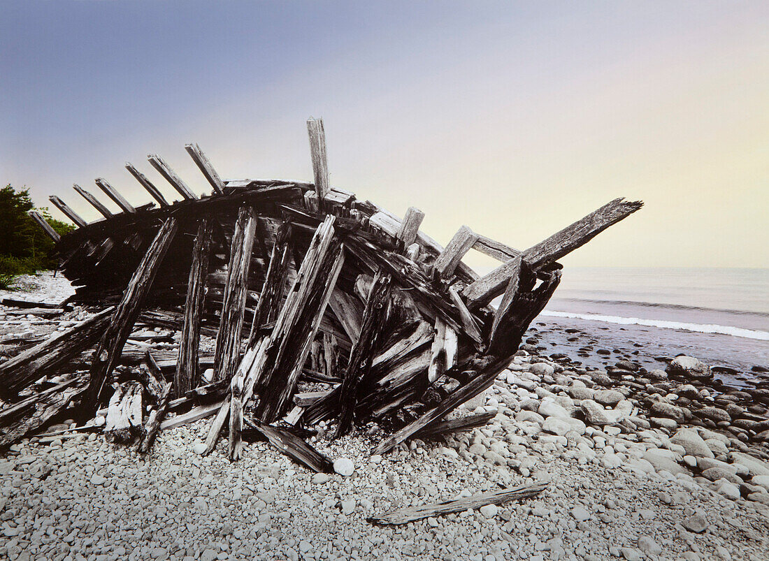 Shipwreck on the beach, Oeland island, Sweden, Europe