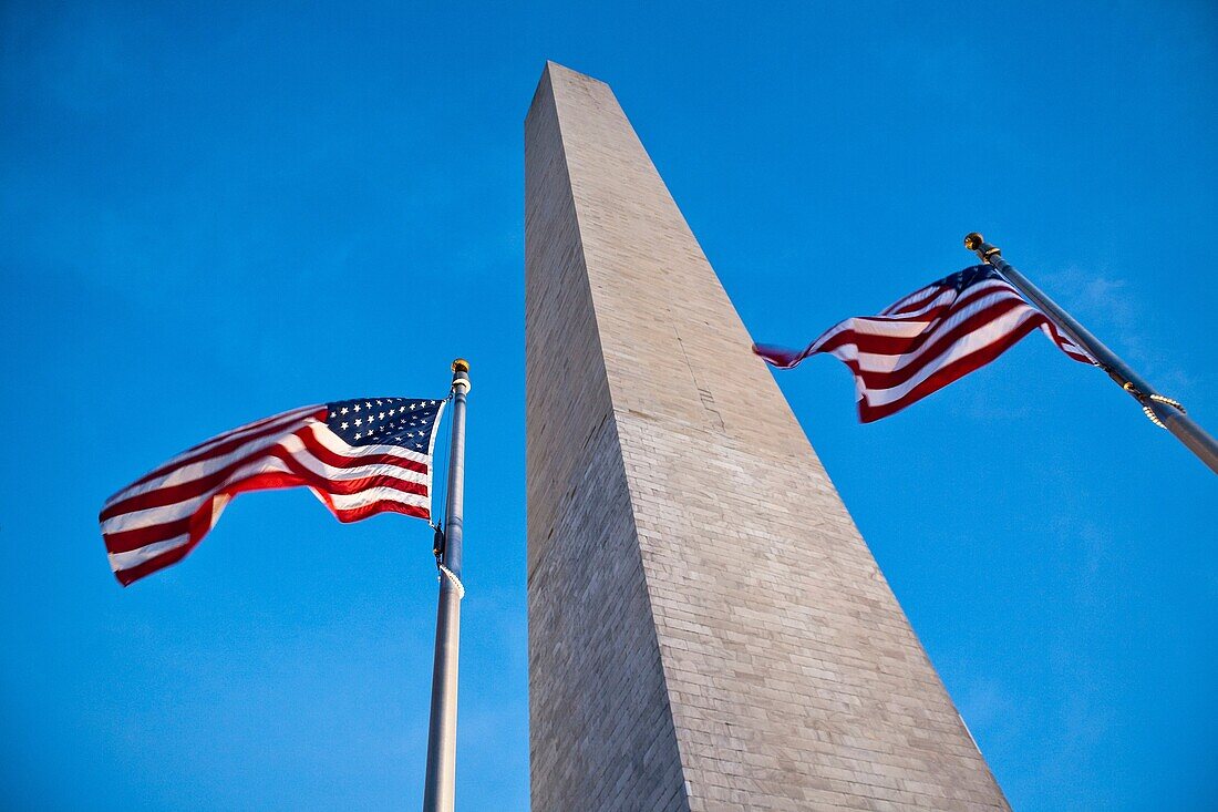 Flags flying around the Washington Monument