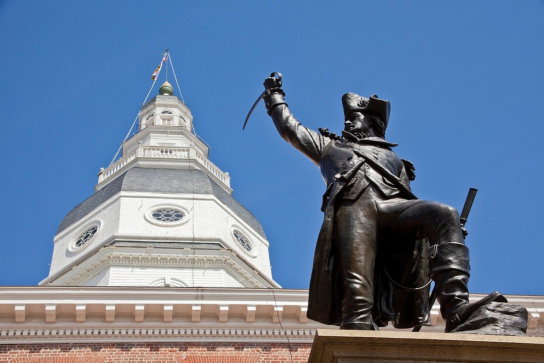 Statute honors of Baron De Kalb, French General and patriot of American Revolution  In front of goverment house Annapolis, Maryland, the state capital