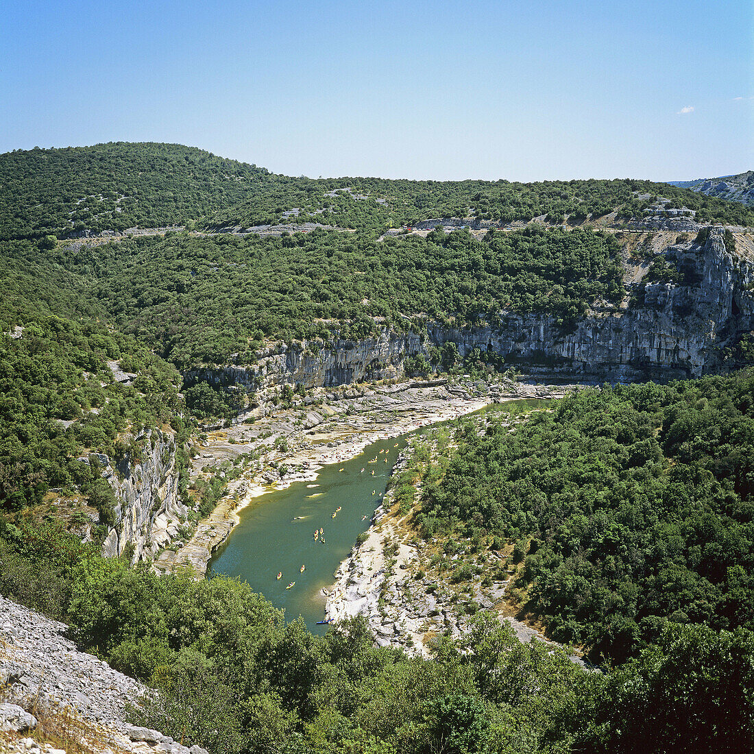 abrupt, Ardèche, attraction, blue, canoe, canyon, cliff, Color image, corniche, day, destination, discovery, ecosystem, Europe, forest, formation, France, French, geological, geology, gorge, green, Haute, landmark, Landscape, location, majestic, meander, 