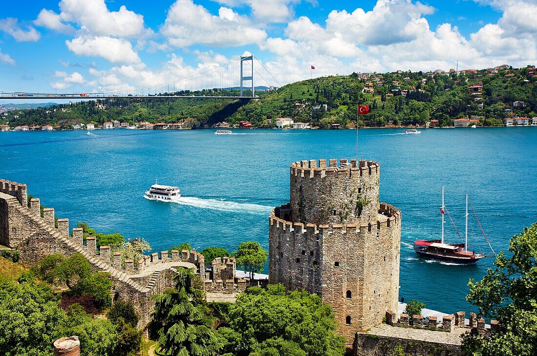 Rumeli Fortress..European Fort and Fatih Bridge. Bosphorus Strait. Istanbul. Turkey.
