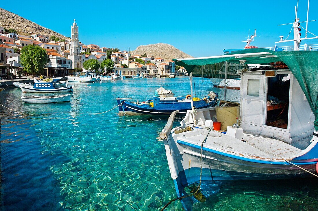 Chalki town, Halki, Dodecanese, Greek Islands, Greece, Europe