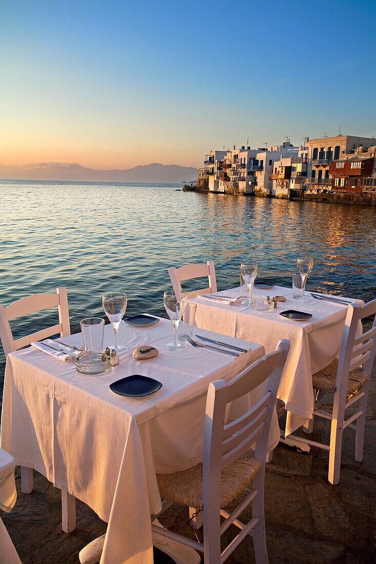 Restaurants in the quarter of Alefkandra  Mykonos  Cyclades Islands  Greece