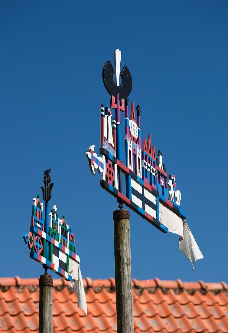 Lithuania, Western Lithuania, Curonian Spit, Juodkrante, traditional Curonian weathervanes
