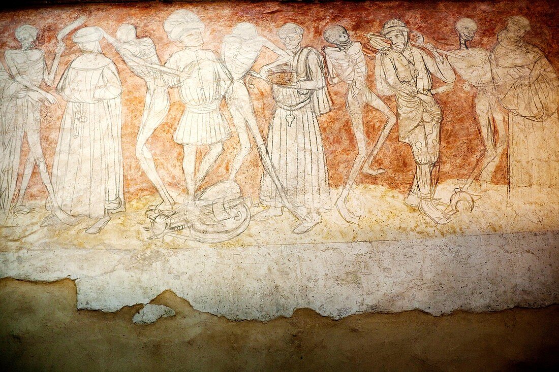 France, Haute-Loire Department, Auvergne Region, La Chaise-Dieu, Dance of Death fresco, 15th century