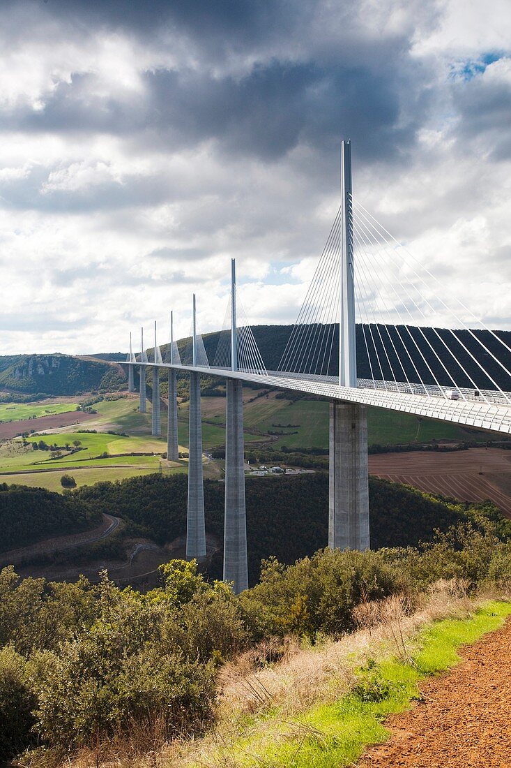 France, Midi-Pyrenees Region, Aveyron Department, Millau, Millau Viaduct Bridge