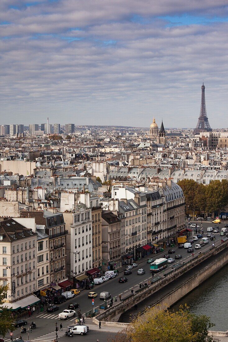 France, Paris, elevated city view from the Cathedrale Notre Dame cathedral