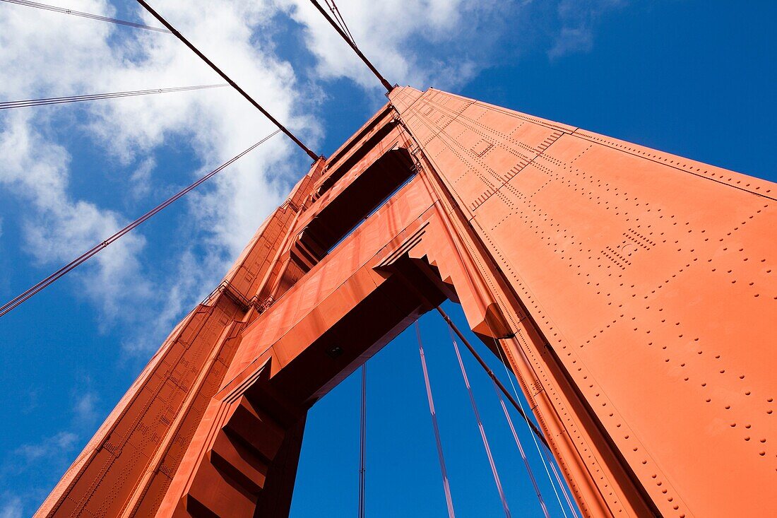 USA, California, San Francisco, The Presidio, Golden Gate National Recreation Area, Golden Gate Bridge, detail