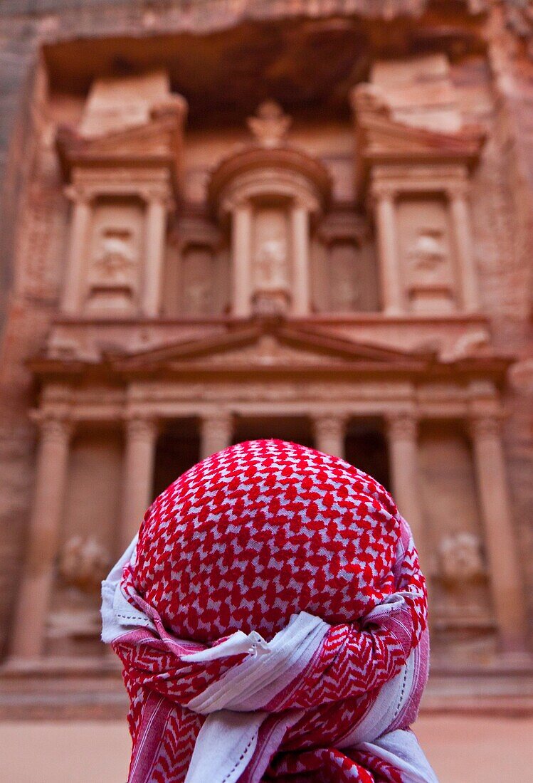 Portrait of Bedouin, The Treasury, Al Khazneh, As-Siq Canyon, Petra, Jordan, Middle East