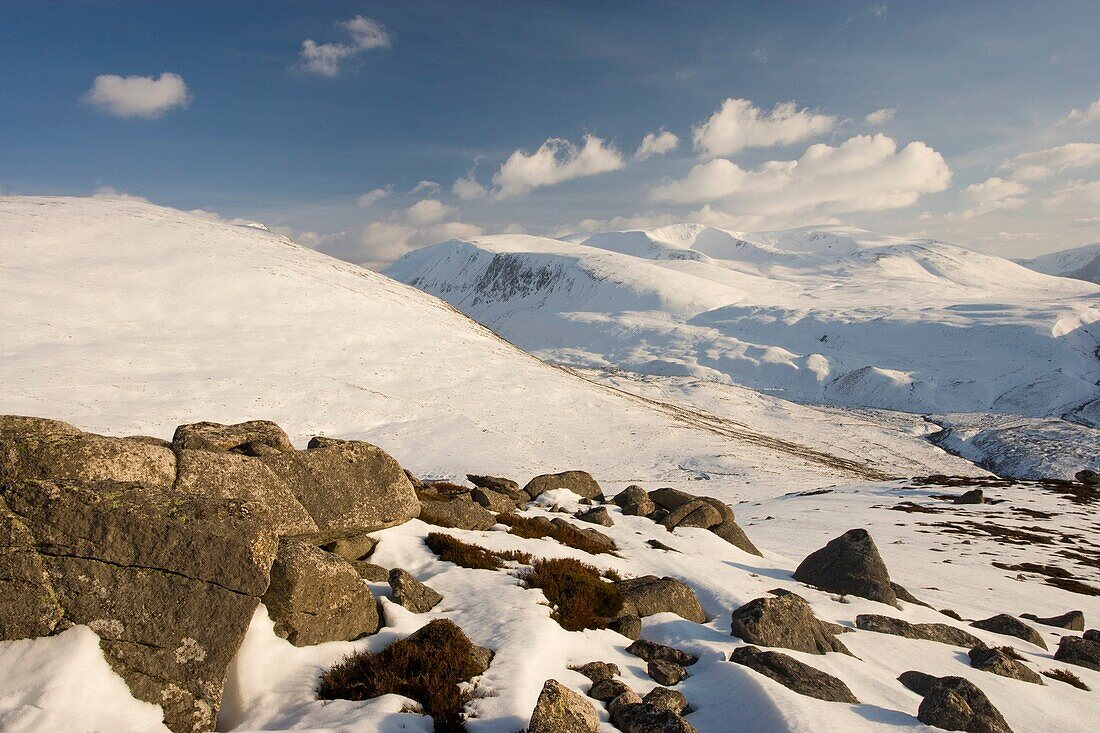 Braeriach and Lairig Ghru in winter, Grampian Mountains, Cairngorms National Park, Scotland, March 2008