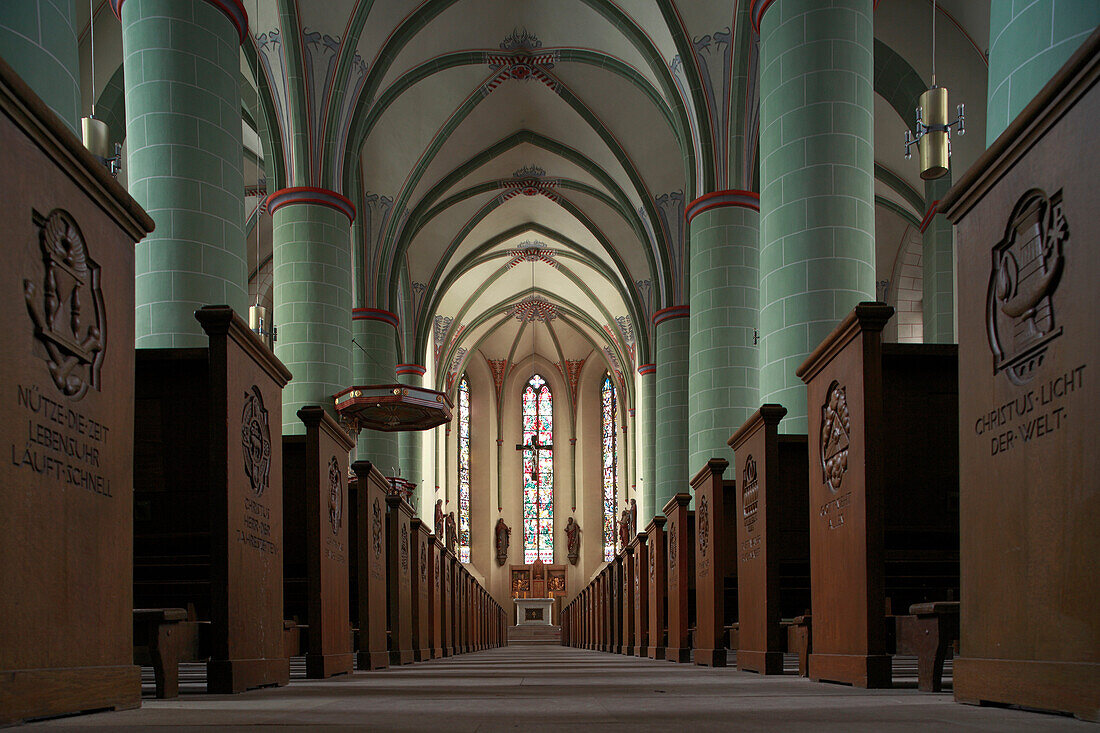 Germany, Europe, Attendorn, Bigge, Sauerland, North Rhine_Westphalia, church, Saint John, Baptist, Sauerland cathedral, dome, Catholic, Inside, long house, Gothic. Germany, Europe, Attendorn, Bigge, Sauerland, North Rhine_Westphalia, church, Saint John, B