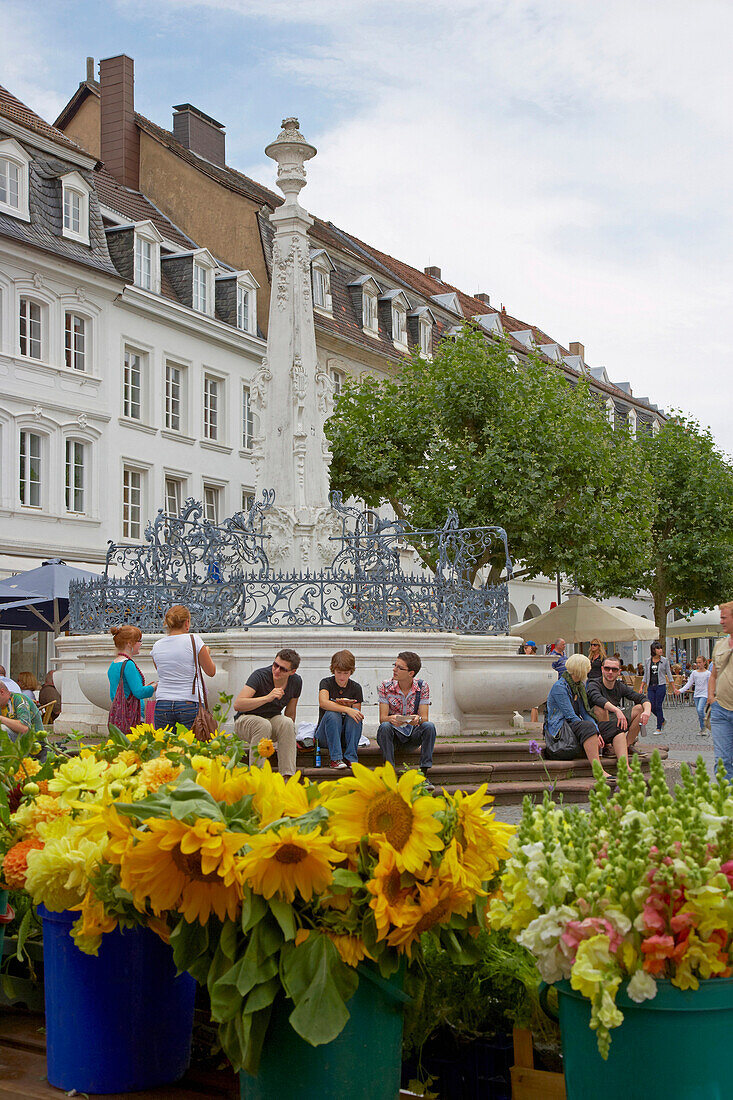 St. Johann Marketplace with fountain, Saarbruecken, Saarland, Germany, Europe