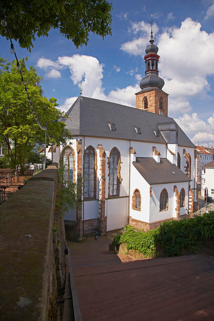 Castle church under clouded sky, Saarbruecken, Saarland, Germany, Europe