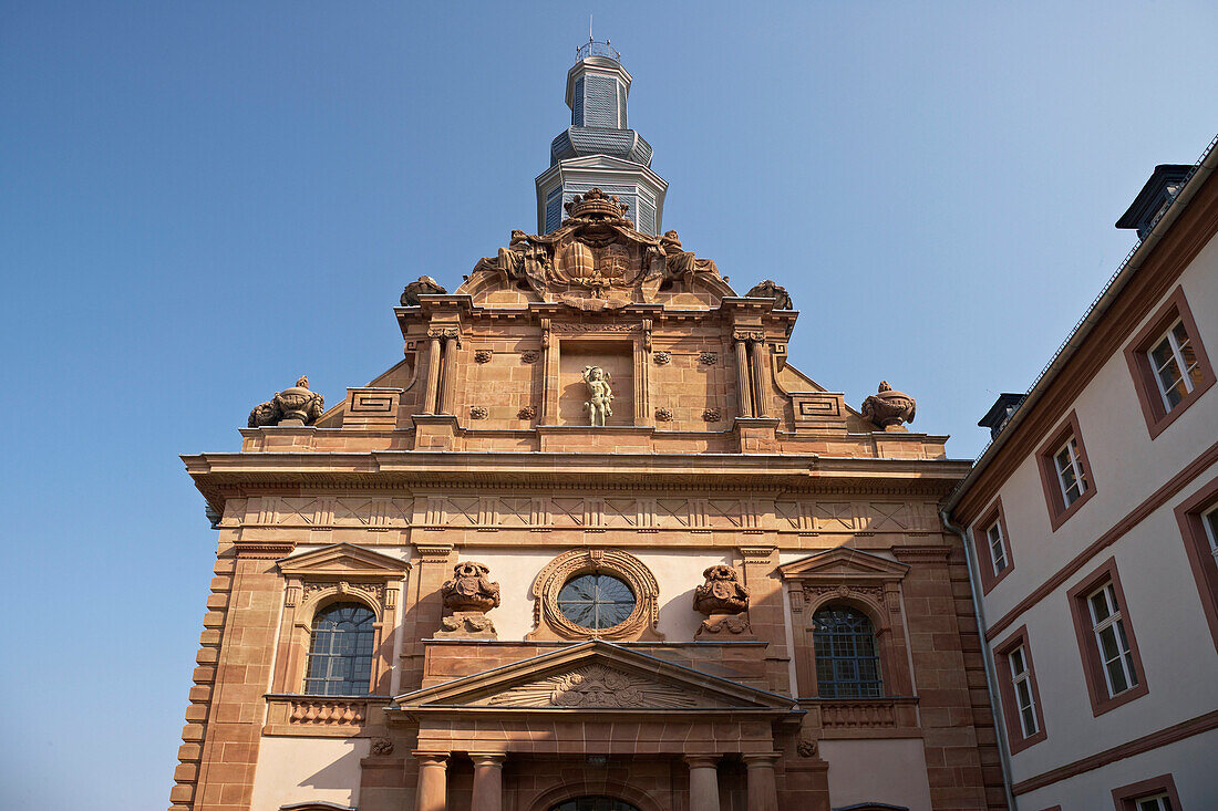 Facade of the castle church in the sunlight, Blieskastel, Bliesgau, Saarland, Germany, Europe