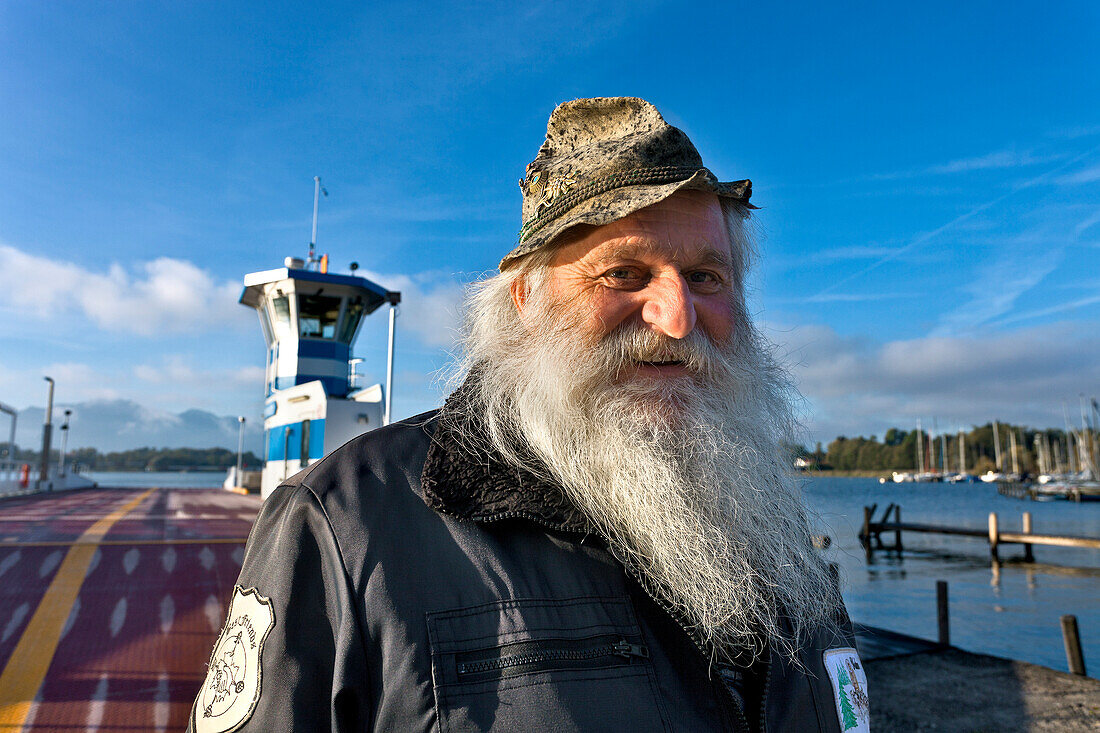 Ferryman of Herrenchiemsee, lake Chiemsee, Chiemgau, Upper Bavaria, Germany