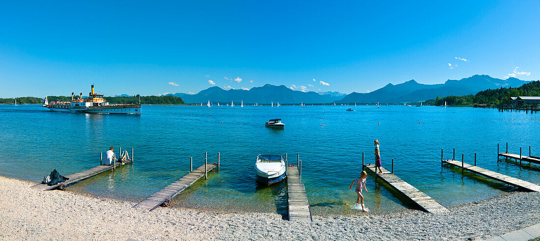 Schaufelraddampfer Ludwig Fessler auf dem Chiemsee, Prien, Chiemgau, Oberbayern, Bayern, Deutschland