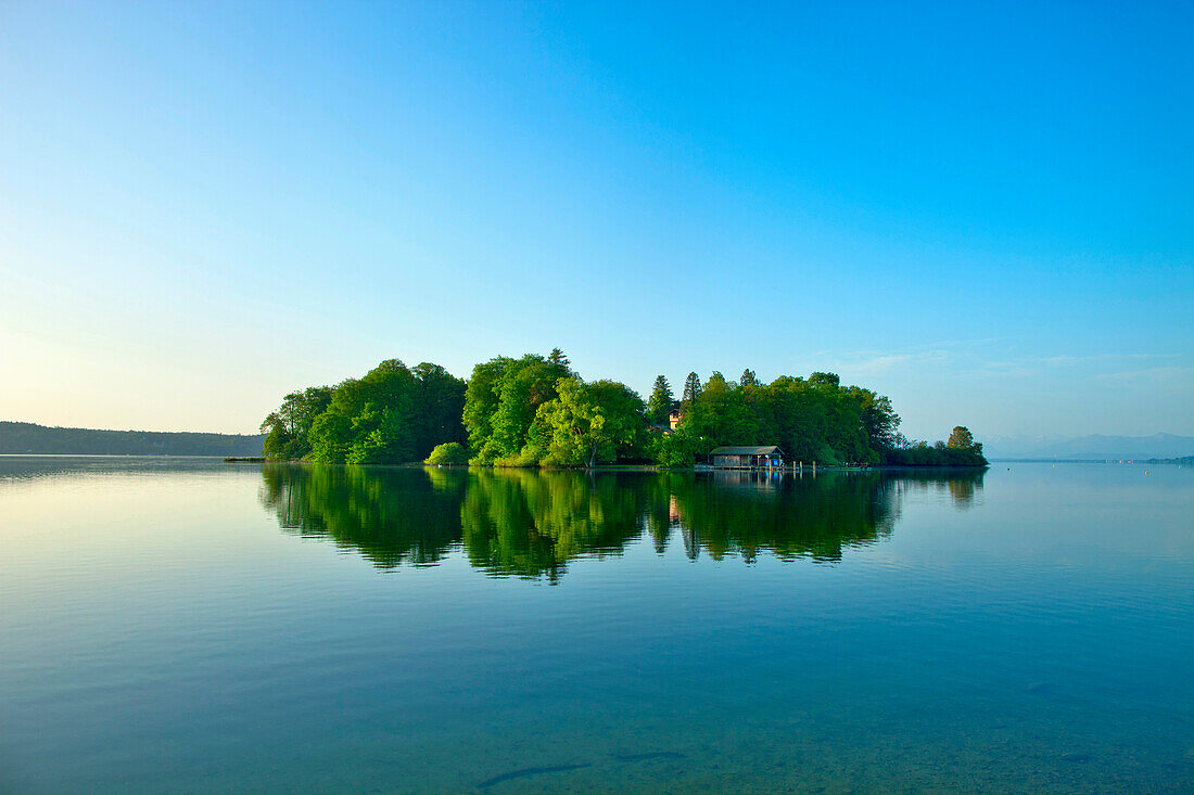 Lake Starnberg with Roseninsel, Feldafing, Upper Bavaria, Germany