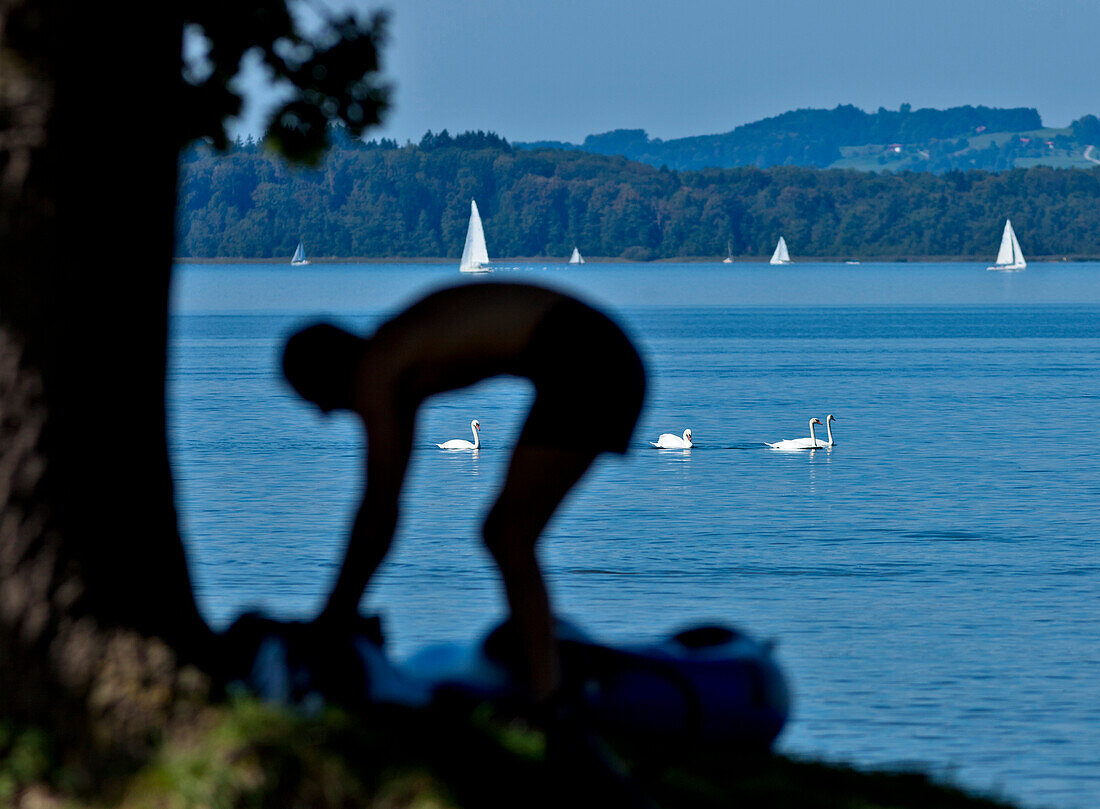 Lido Uebersee, lake Chiemsee, Chiemgau, Upper Bavaria, Germany