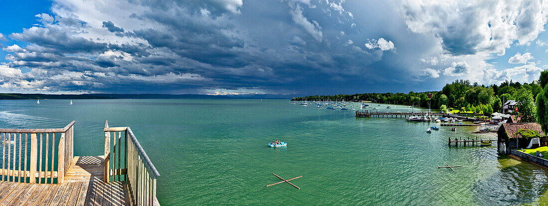 Thunder clouds over lake Ammersee, Utting, Upper Bavaria, Germany