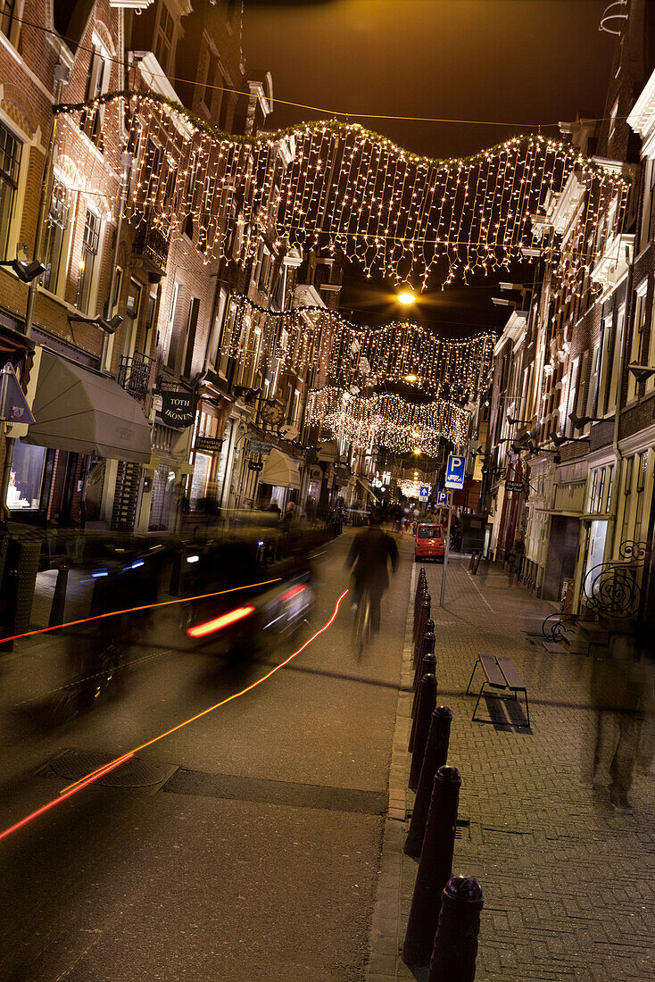 Nieuwe Spiegelstraat mit Weihnachtsbeleutung, Weihnachten, Amsterdam, Niederlande