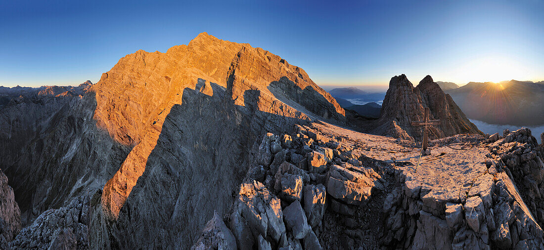 Panorama of Watzmann, East face of Watzmann and Kleiner Watzmann, Watzmannkind, Berchtesgaden range, Upper Bavaria, Bavaria, Germany