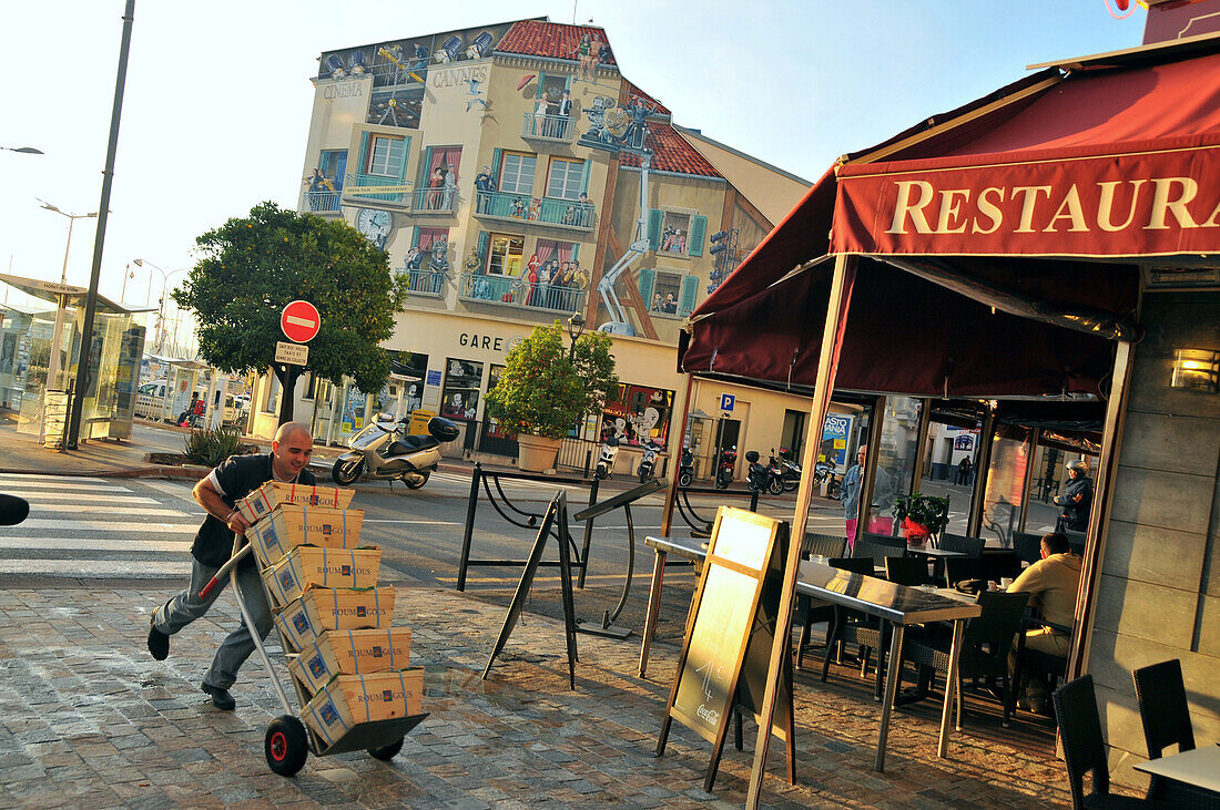 Restaurant at the bus station in the old town, Cannes, Cote d'Azur, South France, Europe