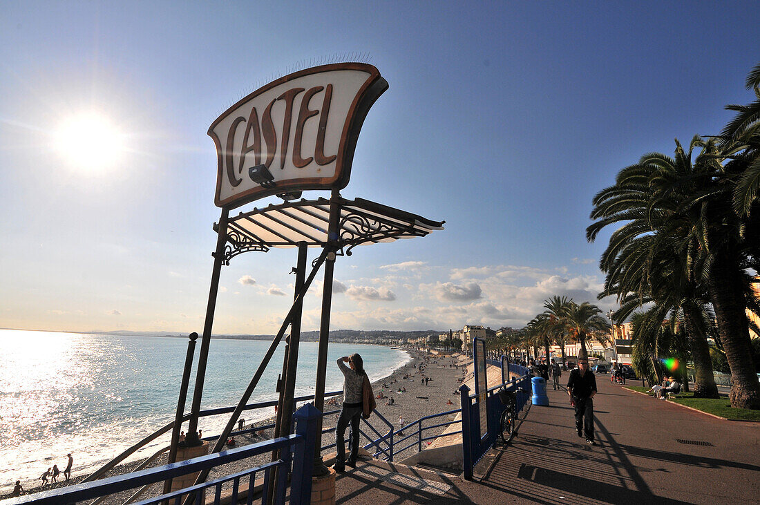 Promenade des Anglais at the Castel in the sunlight, Nice, Cote d'Azur, South France, Europe