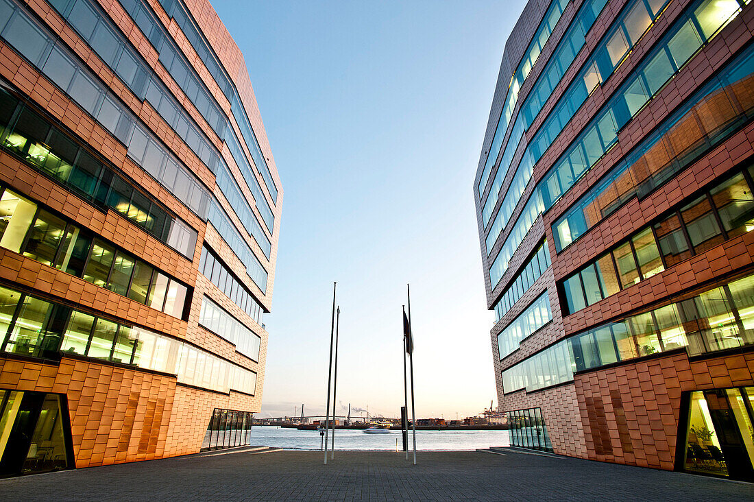 Grosse Elbstrasse, modern architecture in the Hafencity of Hamburg, Germany