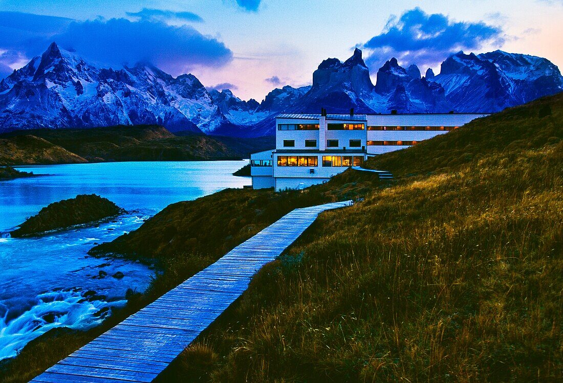 Explora Hotel  Grey lake  Torres del Paine National Park  UNESCO World Biosphere Reserve, Patagonia, Chile, South America