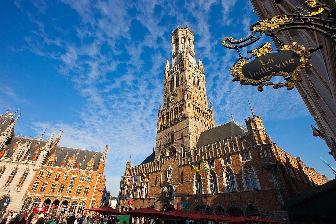 Belfry Historic centre of Bruges in Markt Square, Bruges, Brugge, Flanders, Belgium, UNESCO World Heritage Site