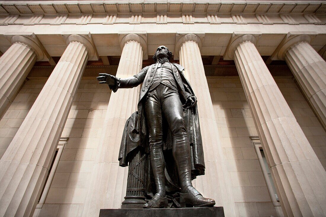 USA- March 2010 New York City Federal Hall Washington Statue.