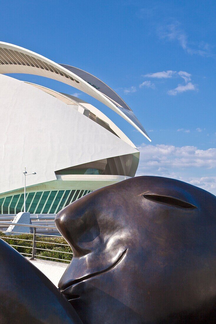 Spain-Valencia Comunity-Valencia City-The City of Arts and Science built by Calatrava-Joan Ripolles sculpture and the Palace of Arts