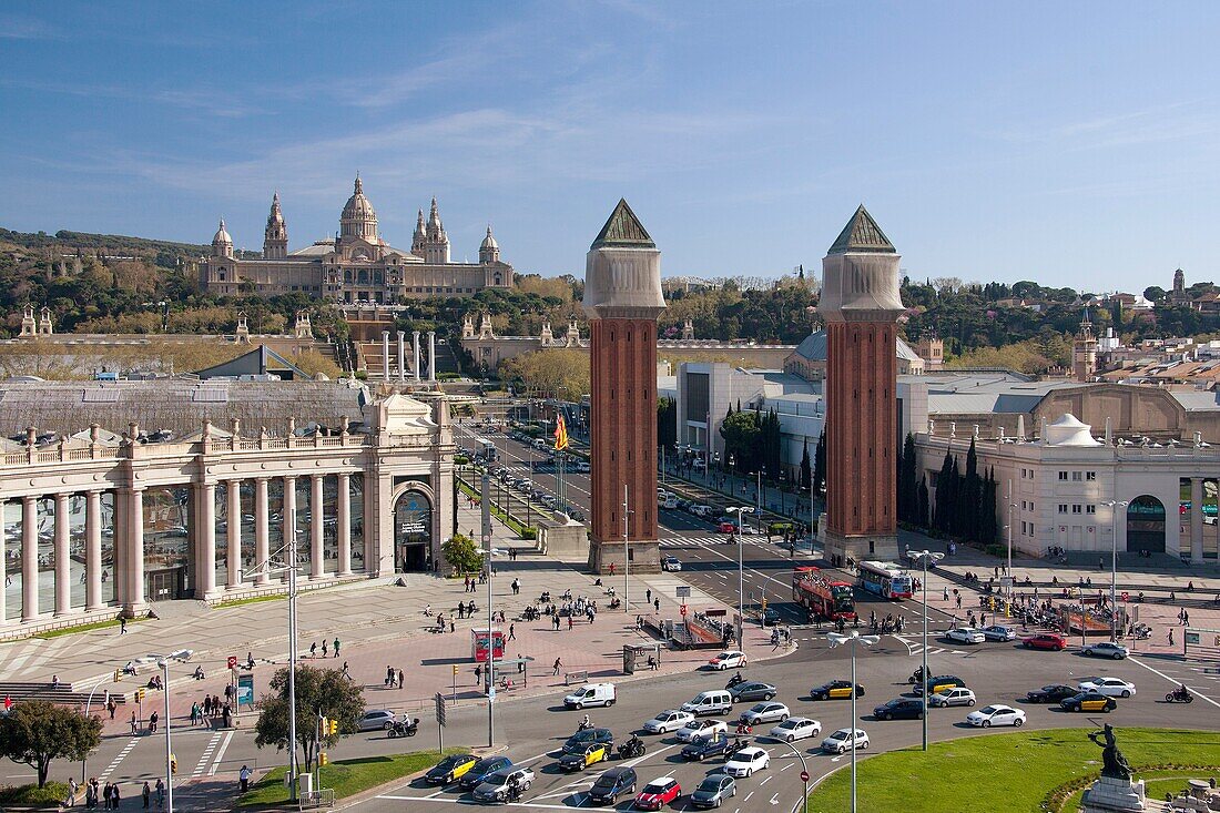 Spain-Catalunya region-Barcelona City-España Square-Montjuich Palace-National Museum-Venetian Towers