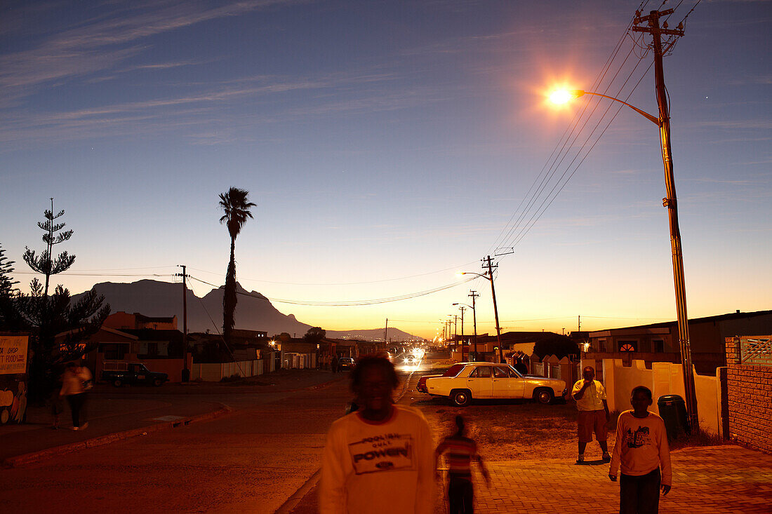 Children on the street at Guguletu Township in the evening, Cape Flats, Cape Town, South Africa, Africa