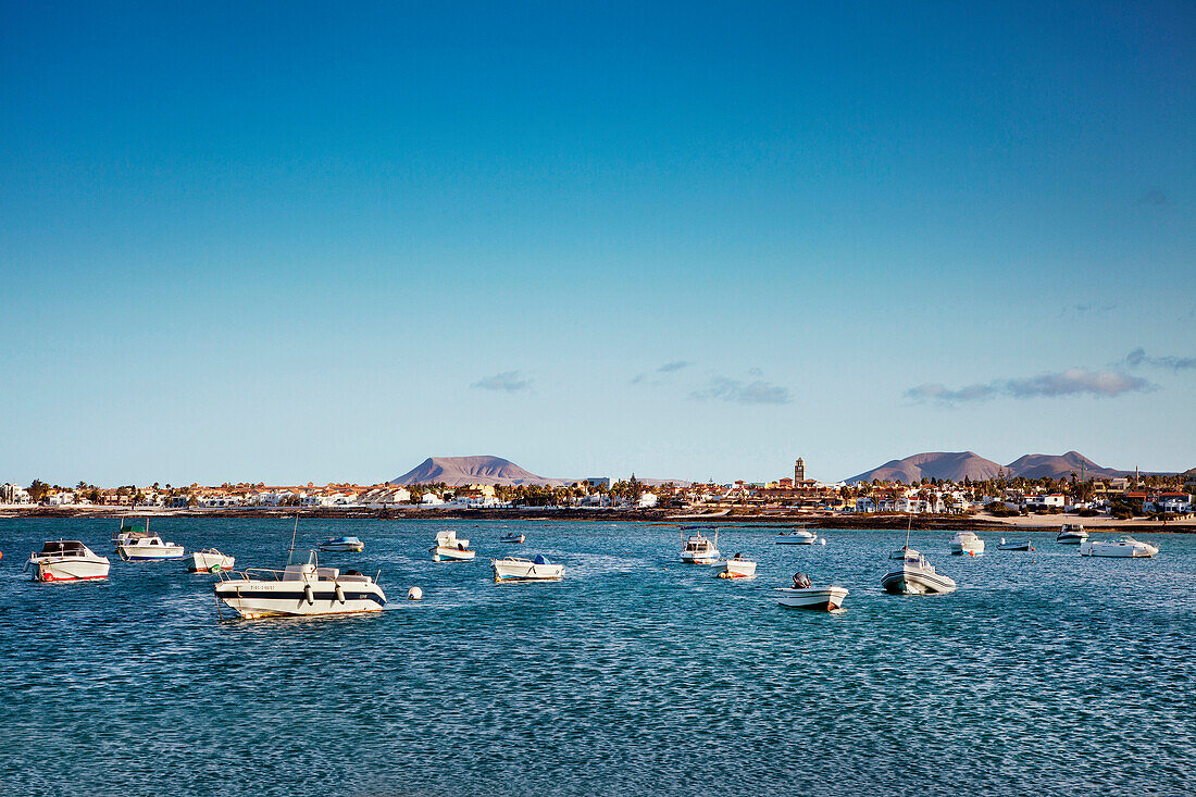 Boats in the bay of Corralejo, Fuerteventura, Canary Islands, Spain