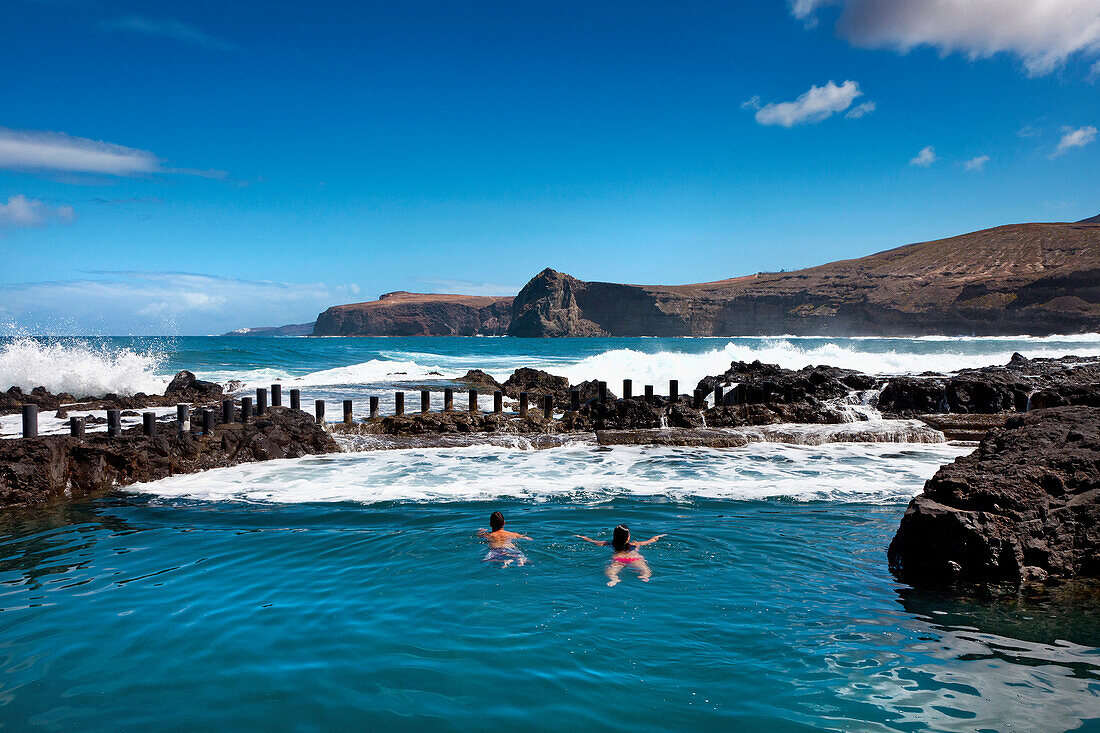 Natural swimming pool in front of the surf, Puerto de las Nieves, Gran Canaria, Canary Islands, Spain