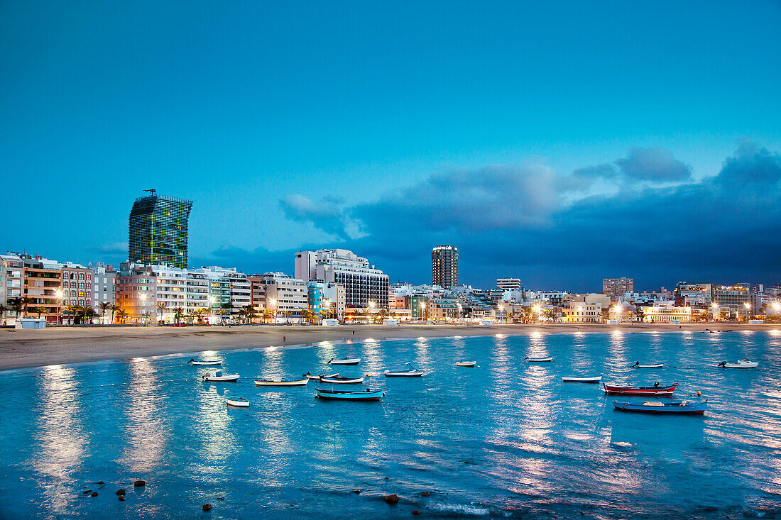Playa de Las Canteras am Abend, Las Palmas, Gran Canaria, Kanarische Inseln, Spanien, Europa