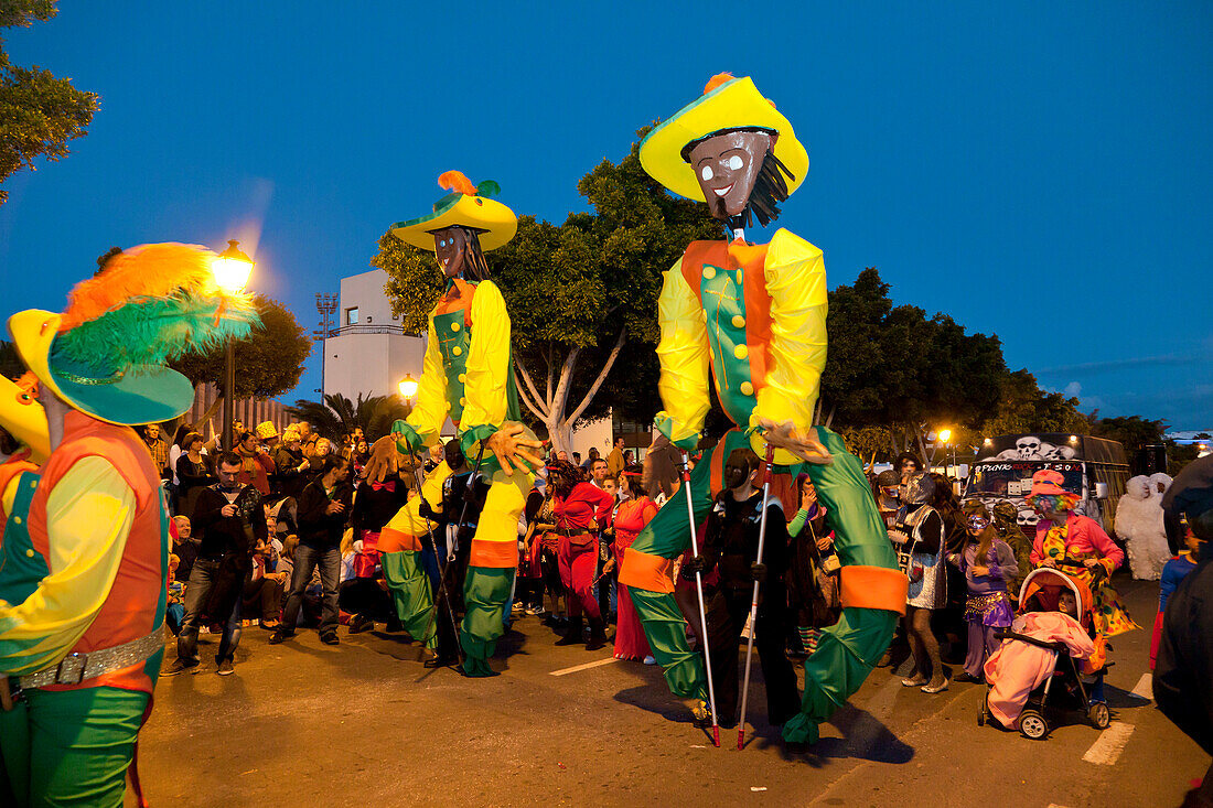 Carnival procession in the evening, Arrecife, Lanzarote, Canary Islands, Spain, Europe