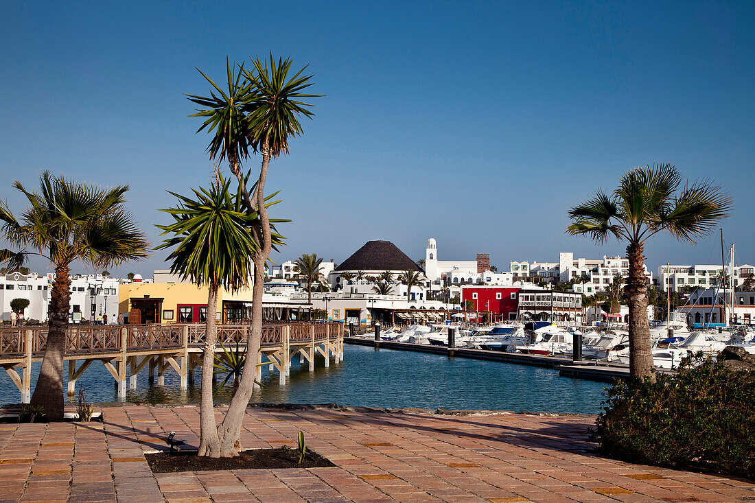 View of new harbour, Marina Rubicon, Playa Blanca, Lanzarote, Canary Islands, Spain, Europe