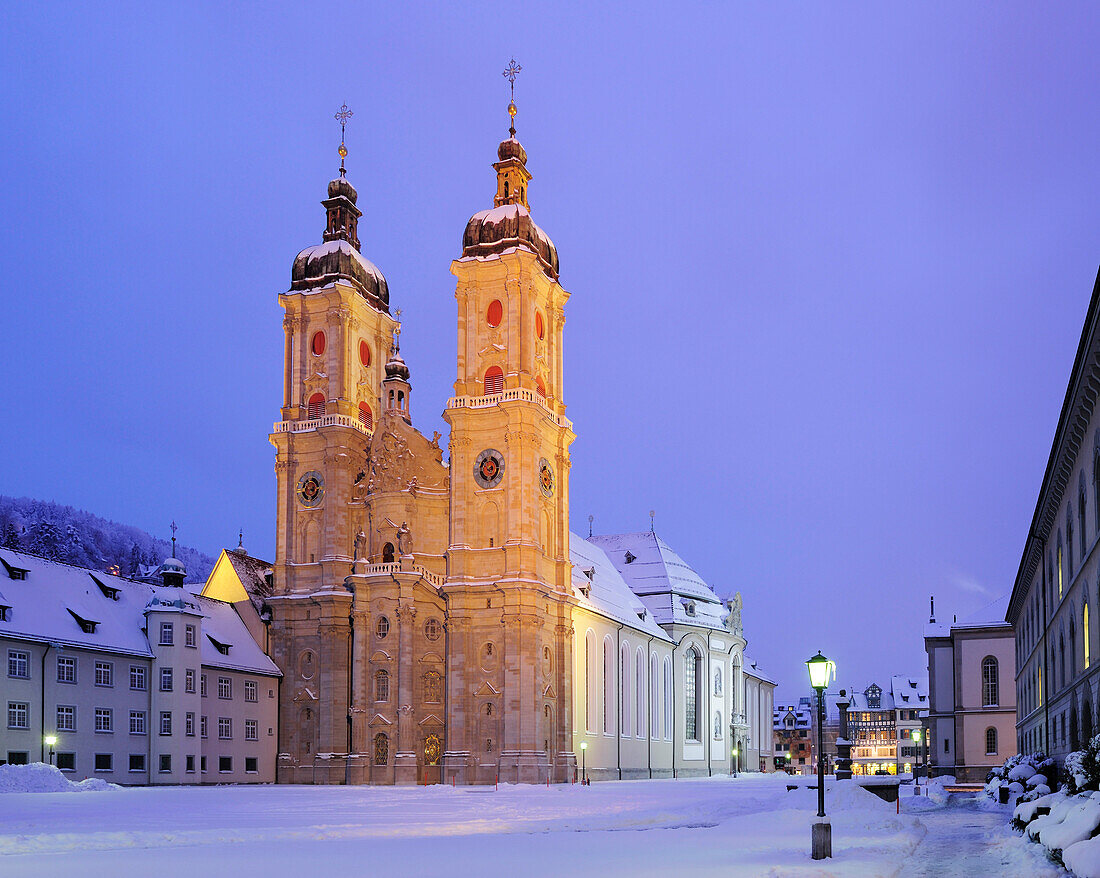 Illuminated collegiate church in St. Gallen, St. Gallen, UNESCO World Heritage Site St. Gallen, Switzerland