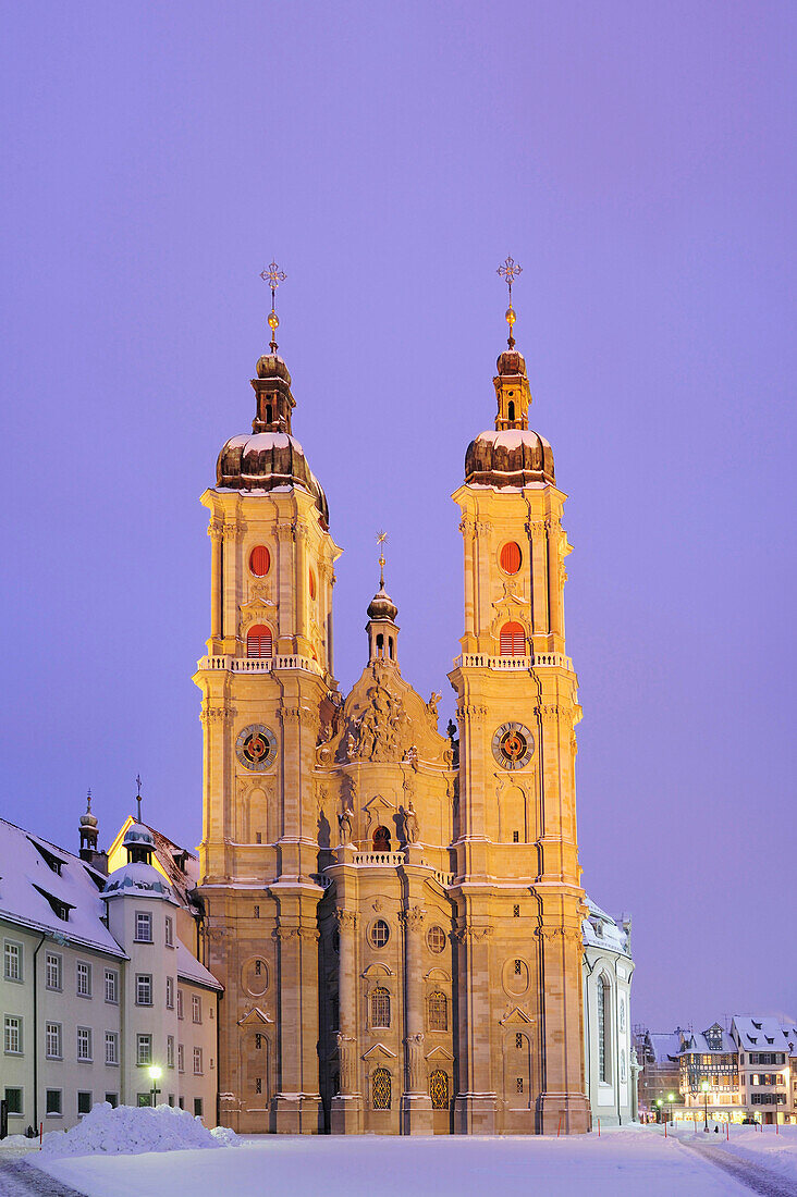 Illuminated collegiate church in St. Gallen, St. Gallen, UNESCO World Heritage Site St. Gallen, Switzerland