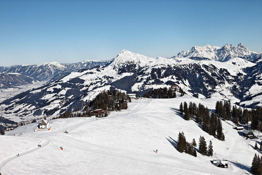 Hahnenkamm Summit, Kitzbuhler Horn in the background, Kitzbuhel, Tyrol, Austria